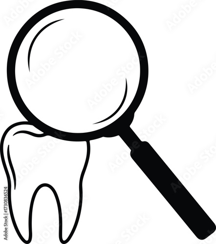 Illustrator Vector Tooth examination with magnifying glass dental care silhouette