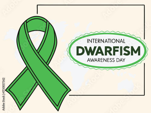 International Dwarfism Awareness Day illustration with green ribbon and world map background for social media campaigns