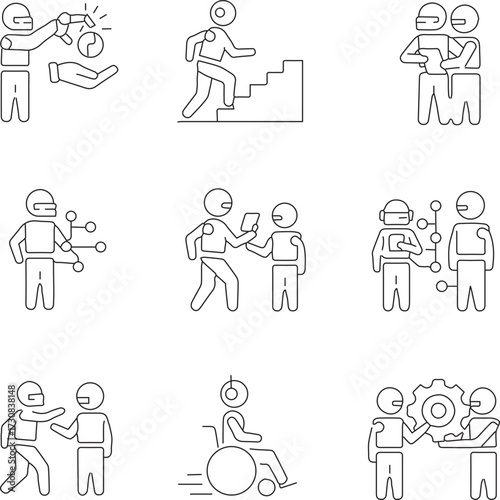 Monochromatic Line Art Illustration Depicting Human Collaboration, Support, and Inclusion in a Minimal Modern Style