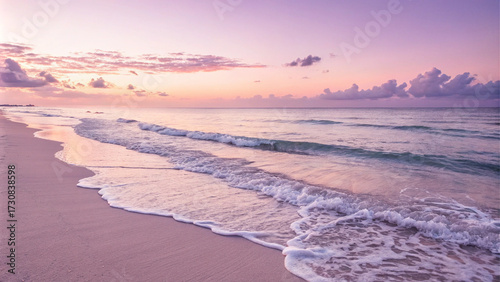 Soft Peach Sunset Over Lavender Beach Horizon