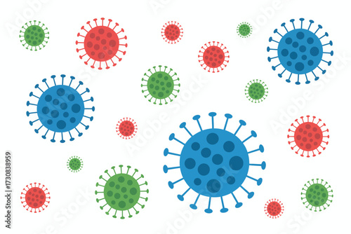 Colorful Coronavirus or Virus Illustration on White Background Depicting Infection Prevention and Health Awareness for Pandemic Preparedness and Scientific Research
