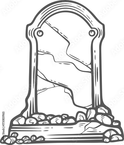 Tombstone engraving, halloween decoration, gravestone isolated, hand-drawn spooky tomb