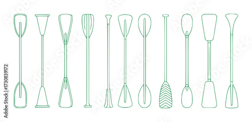 Collection of Diverse Paddle Designs in Green Outline