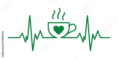 Heartbeat Coffee Cup with Green Heart and Steam
