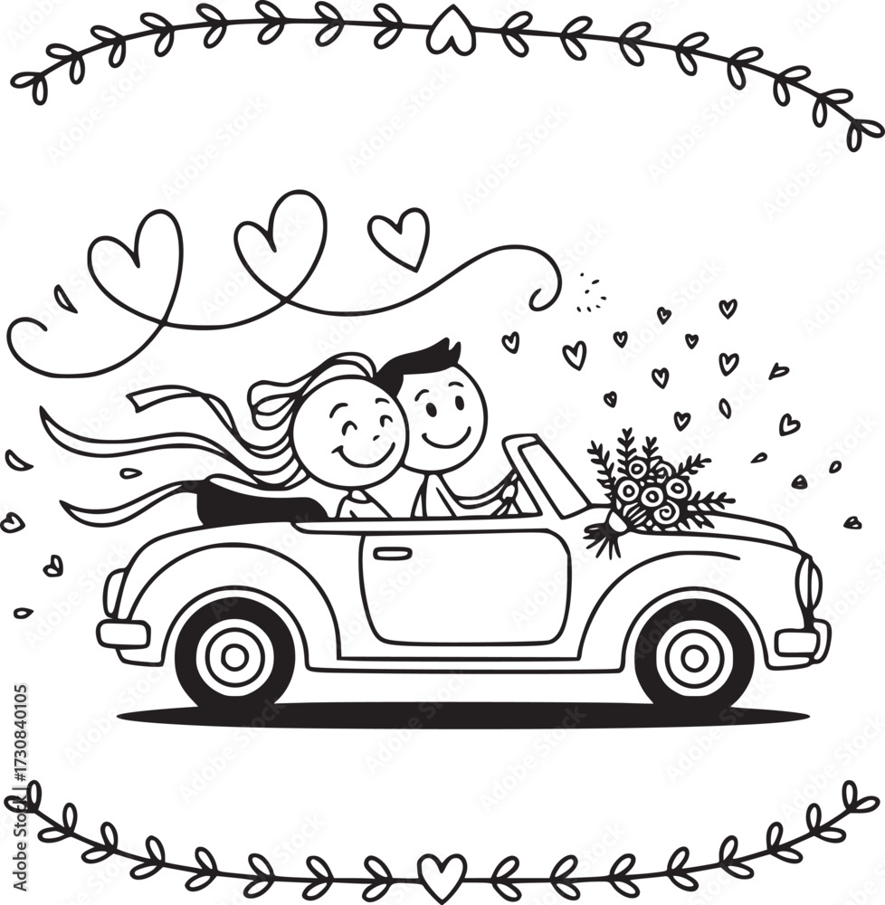 Romantic Getaway Couple Sketch Forever Together Vector Graphics