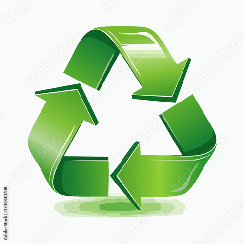 Błyszczący zielony symbol recyklingu. Koncepcja ekologii, ochrony środowiska i zrównoważonego rozwoju.