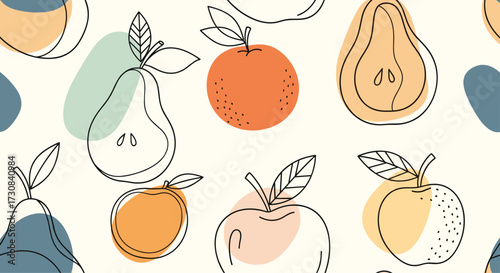 A simple patterned background composed of various fruits and abstract shapes.