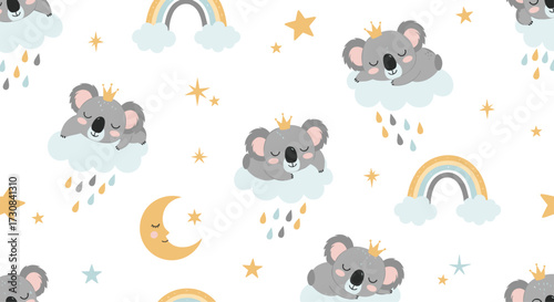 Sweet dreams under a rainbow and starry sky.
