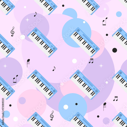 Seamless Pattern Abstract Elements Concert, Performance, Music Piano Keys Notes Vector Design Style Background Illustration Texture For Prints Textiles, Clothing, Gift Wrap, Wallpaper, Pastel