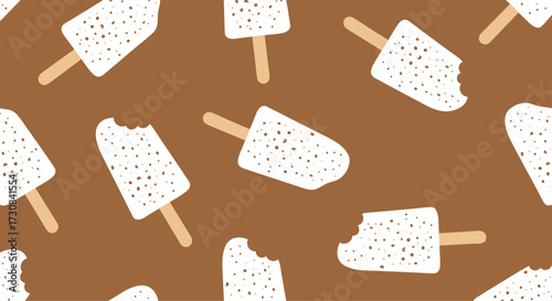 White speckled frozen dessert bars on a brown background pattern.