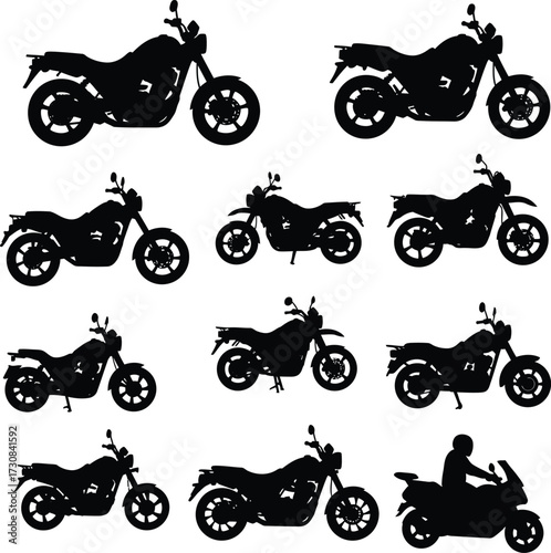 Motorbike Silhouette Illustration Set .