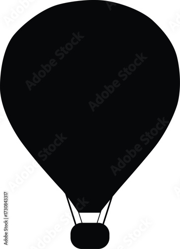 Black hot air balloon silhouette floating in the sky isolated on white background