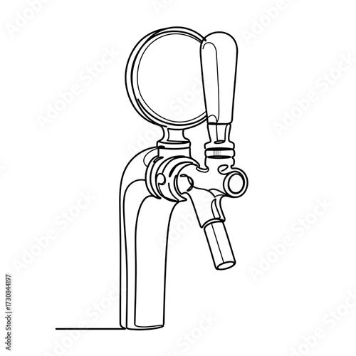 Minimalist line drawing of a beer tap with a handle standing alone on a white background with clear outlines showing the details of its design  