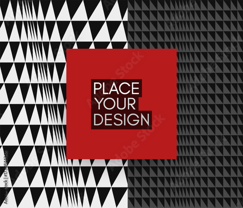 Background of many white and black triangles. Dynamic effect. Optical illusion. Cover design template. 3d illustration for brochure, presentation, flyer or banner.