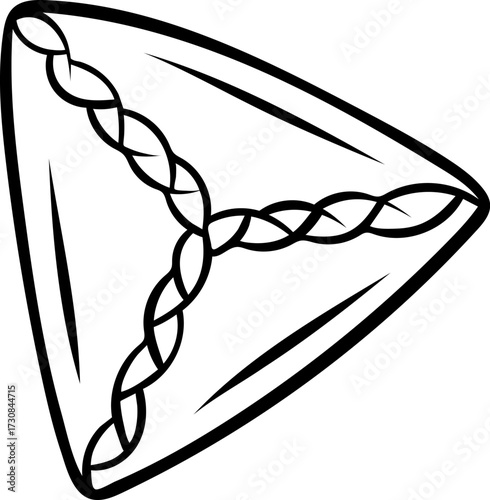 Doodle style illustration of a delicious triangular samsa pie, simple black and white sketch icon. Hand-drawn Asian pastry perfect for ethnic cuisine and street food concepts