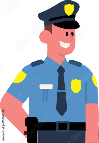 Funny cartoon policeman officer in uniform with a hat and badge, a vector illustration of a security cop enforcing the law