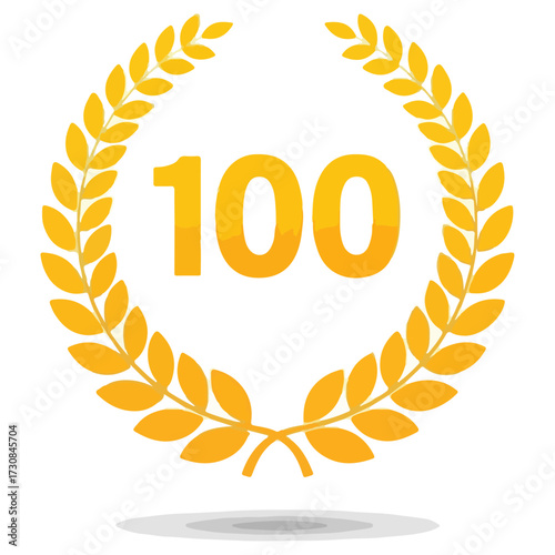Golden Laurel Wreath with Number 100 for Anniversary.