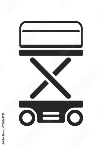 Scissor lift crane black and white icon on white background. Side view crawler crane vector illustration