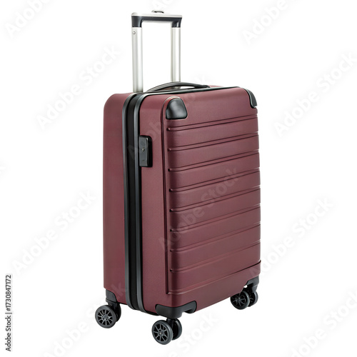 maroon carry-on suitcase with four wheels and retractable handle isolated png