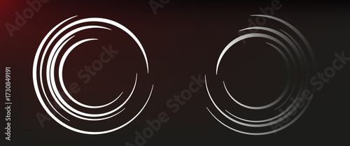Design of neon light rings in 3d. render of plastic and metal materials with lights. Luminous background for presentation.