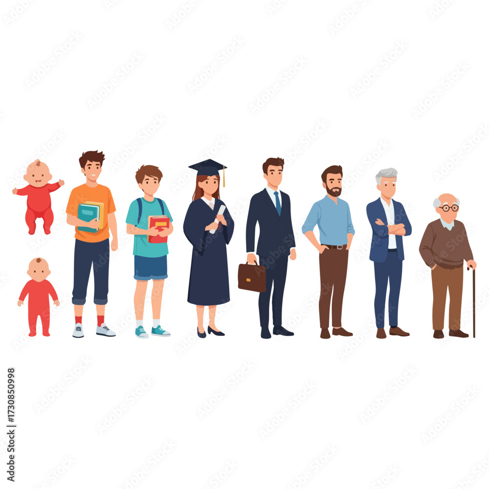 Fototapeta premium Human life cycle stages from infancy to old age.