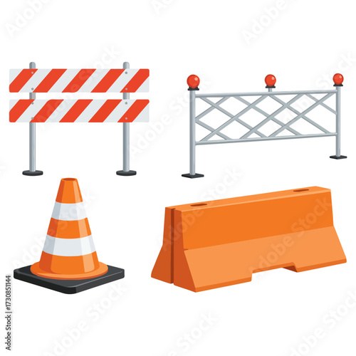 Road construction safety equipment - barriers, cones, and barricades.