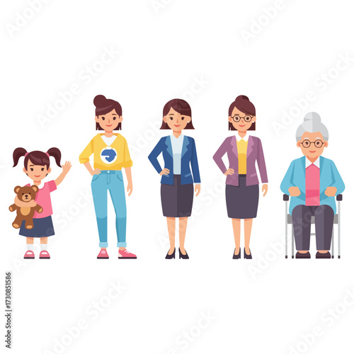 Diverse women of different ages standing together in a row.
