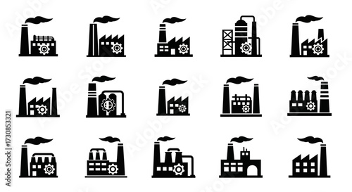 Industrial Factory Building Icon Set