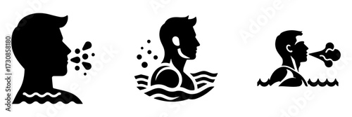 Modern Minimalist Man with Half-Body View Swimming Takes a Breath Icon, Flat Silhouette of a Sport Athlete Vector for Aquatic Illustration Design