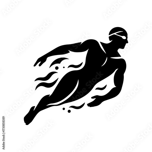 Modern Minimalist Man with Full-Body View Swimming in Style Icon, Flat Silhouette of a Sport Athlete Vector for Aquatic Illustration Design