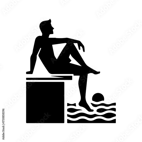 Modern Minimalist Men Sitting After Swimming Icon, Flat Silhouette of a Sport Athlete Vector for Relaxation Illustration Design