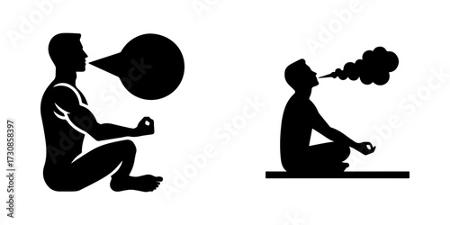 Modern Minimalist Men Practicing Breathing Technique Icon, Flat Silhouette of a Sport Athlete Vector for Training Illustration Design