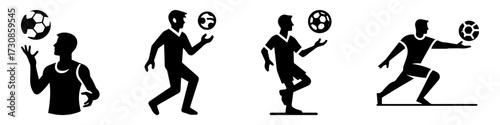 Modern Minimalist Man with Half-Body View Lifts the Ball Icon, Flat Silhouette of a Sport Player Vector for Athletic Illustration Design
