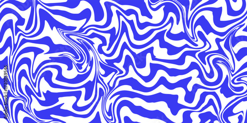 Blue Wavy Lines Abstract Background in Trendy Retro Psychedelic Style. Twisted, Swirled, and Distorted Vector Texture Pattern