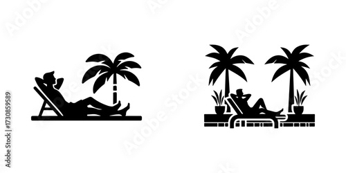 Modern Minimalist Men Resting at Pool Edge Icon, Flat Silhouette of a Sport Athlete Vector for Relaxation Illustration Design