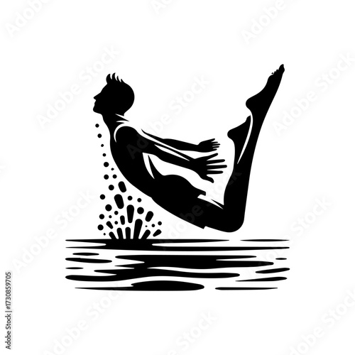 Modern Minimalist Man with Half-Body View Diving into Water Icon, Flat Silhouette of a Sport Athlete Vector for Aquatic Illustration