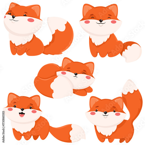 Cute fox characters, children's prints on a white background.