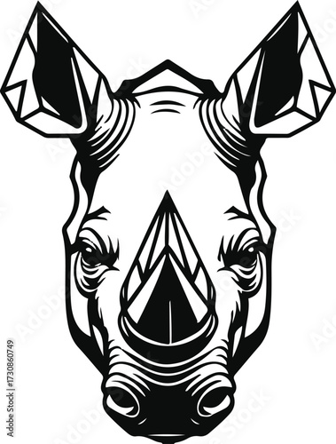 Rhinoceros head with geometric horns, thick tribal-style outline 1