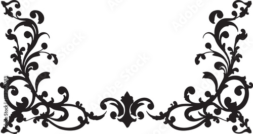 vintage floral corner ornaments. Elegant baroque frame decorations in black vector for invitations, borders, design, and décor art