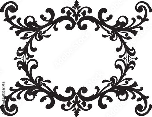vintage floral corner ornaments. Elegant baroque frame decorations in black vector for invitations, borders, design, and décor art