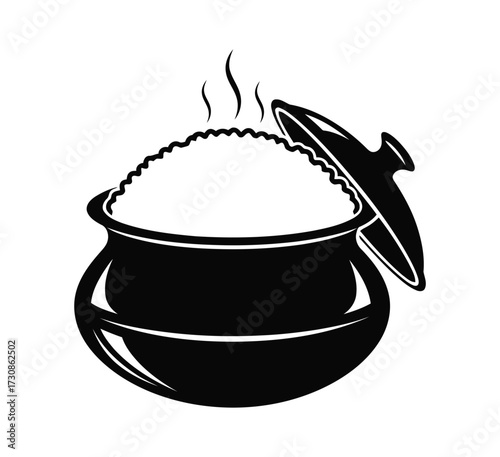 Illustration of a pot full of steaming rice