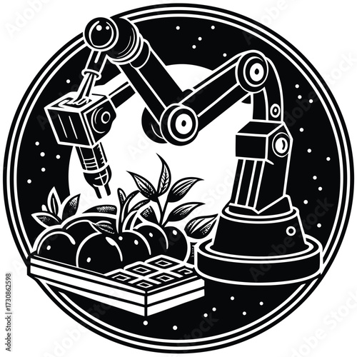 Vector alien planet farming with astronauts and machines