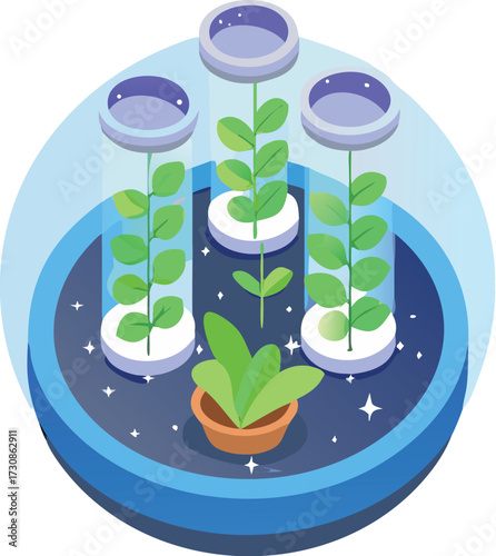 Vector illustration of a green plant with leaves and stem in water, symbolizing growth and ecology in nature