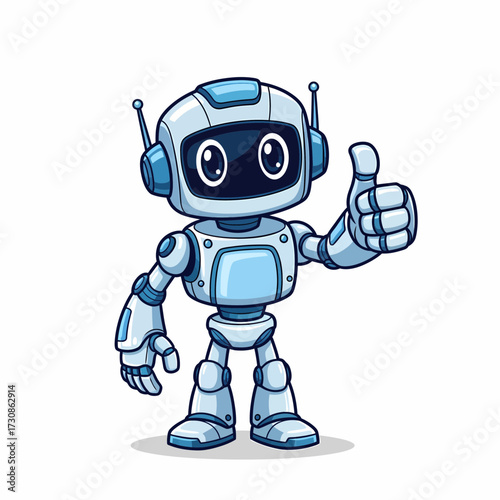 Cheerful Cartoon Robot Giving a Thumbs Up with Shiny Blue Accents.