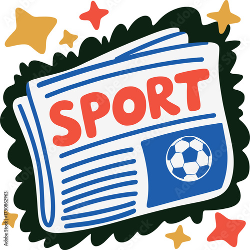 Vibrant sports newspaper headline and soccer ball illustration vector