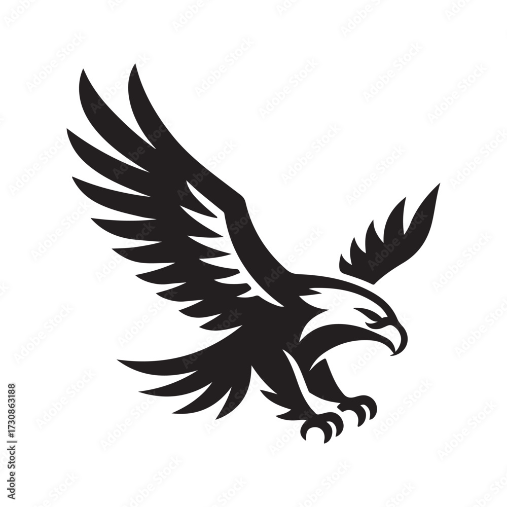 Obraz premium Black eagle bird silhouette descending with wings spread