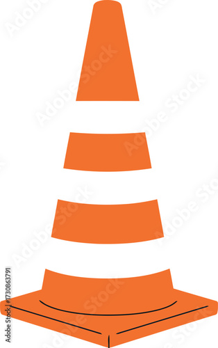 Orange traffic cone safety barrier with reflective bands isolated vector