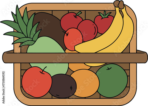 Fresh fruit basket healthy eating organic produce tropical variety vector
