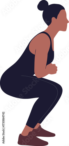 Fit woman doing squats workout healthy lifestyle exercise vector