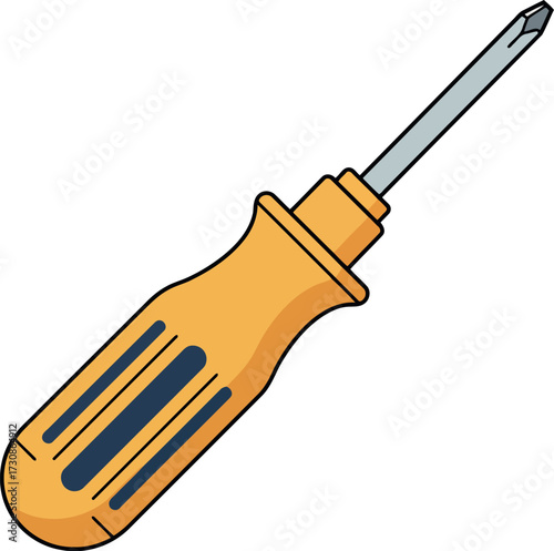 Yellow screwdriver tool isolated object crafting home repair diy vector
